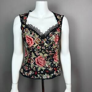 ECI New York Corset Size 10 Floral Embroidered black whimsigoth embroidered